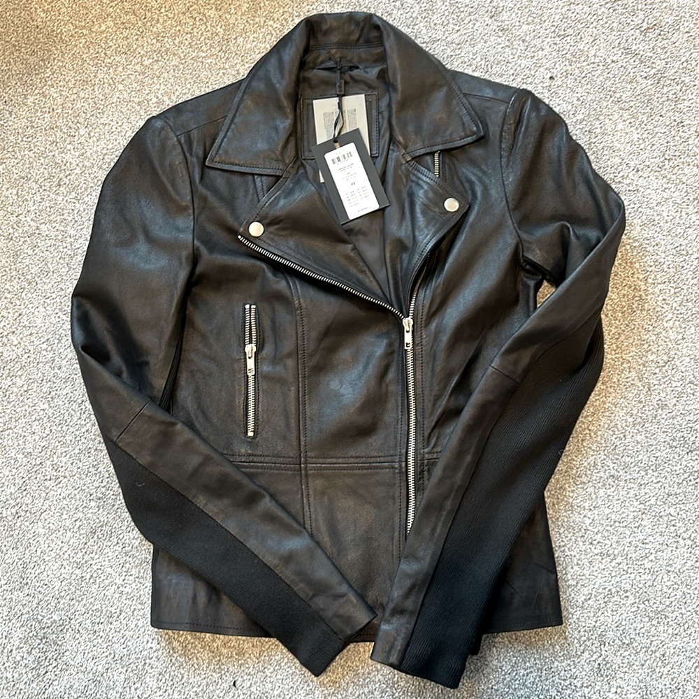 Y.A.S Tall Mixed Media leather biker jacket